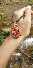 Load image into Gallery viewer, Rich Red Natural Saga Seeds Adorned with Aurora Opal Doublet Pendant
