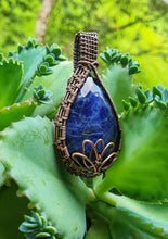 Load image into Gallery viewer, Pear-Shaped/Rose Cut Blue Sodalite Gemstone Wire Wrapped in Pure Copper Pendant/Necklace
