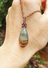 Load image into Gallery viewer, Lemurian Aquatine Calcite Dew Drop Cabochon Wire Wrapped Pendant

