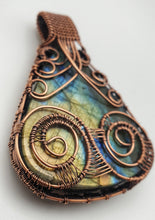 Load image into Gallery viewer, Blue and Golden Fire Labradorite Pear Shape Wire Wrapped Statement Pendant
