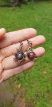 Load image into Gallery viewer, Sun and Moon Multi-colours Cat&#39;s Eye Dangling Earrings
