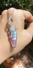 Load image into Gallery viewer, Aurora Opal Pendant Accented with a Flashy Moonstone Wirewrapped in Sterling Silver Jewellery
