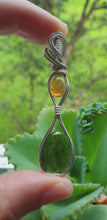 Load and play video in Gallery viewer, Moldavite and Opal Wire Wrapped Pendant in Sterling Silver

