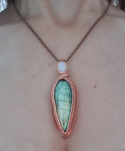 Load image into Gallery viewer, Pear-shaped Labradorite accented with a Blue Flash Moonstone Pendant 
