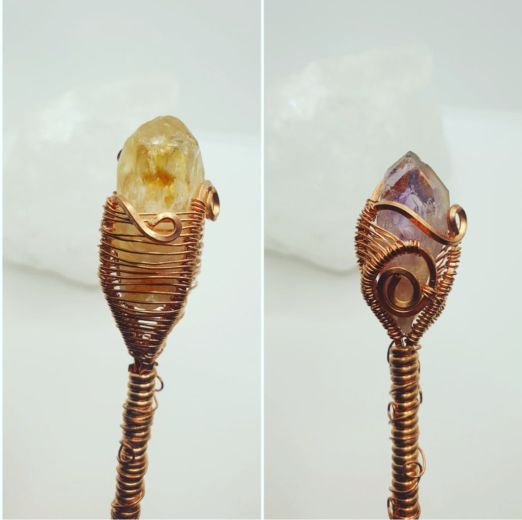 Crystal Quartz Wand With Natural Amethyst And Citrine Double Terminated Points
