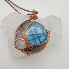 Load image into Gallery viewer, Round Blue Labradorite with a Moonstone Gemstone Pendant
