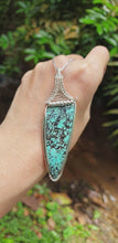 Load and play video in Gallery viewer, Hubei Turquoise in Sterling Silver Wire Wrapped Pendant
