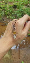 Load and play video in Gallery viewer, Herkimer Quartz Diamond with Yellow Chalcedony Wire Wrapped Pendant
