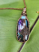 Load image into Gallery viewer, Rectangular Purple Labradorite Cabochon Accented with a Moonstone Gemstone Pendant
