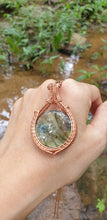 Load image into Gallery viewer, Gray Iridescent Round Cabochon Labradorite Wire Wrapped Amulet Pendant
