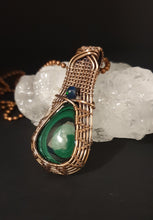 Load image into Gallery viewer, Elegant Natural Green Malachite and Black Opal Bead Wirewrapped Pendant
