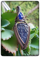 Load image into Gallery viewer, Carved Iolite with Lapis Lazuli Pendant

