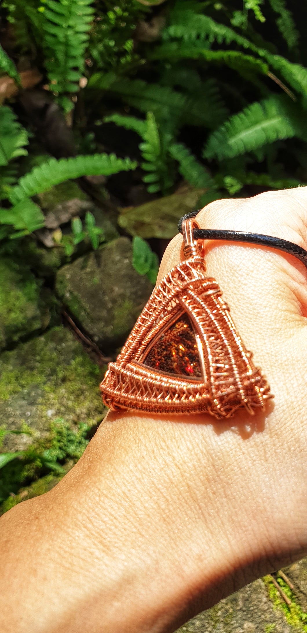 Astrophyllite Triangular Frame Copper Wire Wrapped Pendant