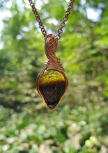 Load image into Gallery viewer, Natural Warm Yellow and Smoky Brown Coloured Baltic Amber Pear-shaped Cabochon Wire Wrapped Pendant

