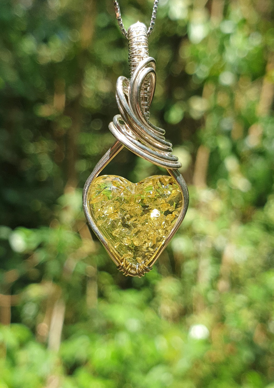 Baltic Heart-Shaped Amber Wrapped in Sterling Silver Pendant