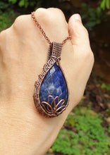 Load image into Gallery viewer, Pear-Shaped/Rose Cut Blue Sodalite Gemstone Wire Wrapped in Pure Copper Pendant/Necklace
