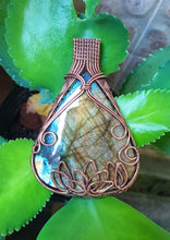Load image into Gallery viewer, Blue and Golden Fire Labradorite Pear Shape Wire Wrapped Statement Pendant
