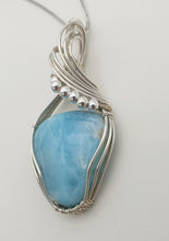 Load image into Gallery viewer, Sterling Silver Wire Wrapped Larimar Pendant With Sterling Silver Beads
