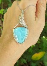 Load image into Gallery viewer, Sterling Silver Wire Wrapped Larimar Pendant With Sterling Silver Beads

