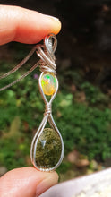 Load image into Gallery viewer, Moldavite and Opal Wire Wrapped Pendant in Sterling Silver
