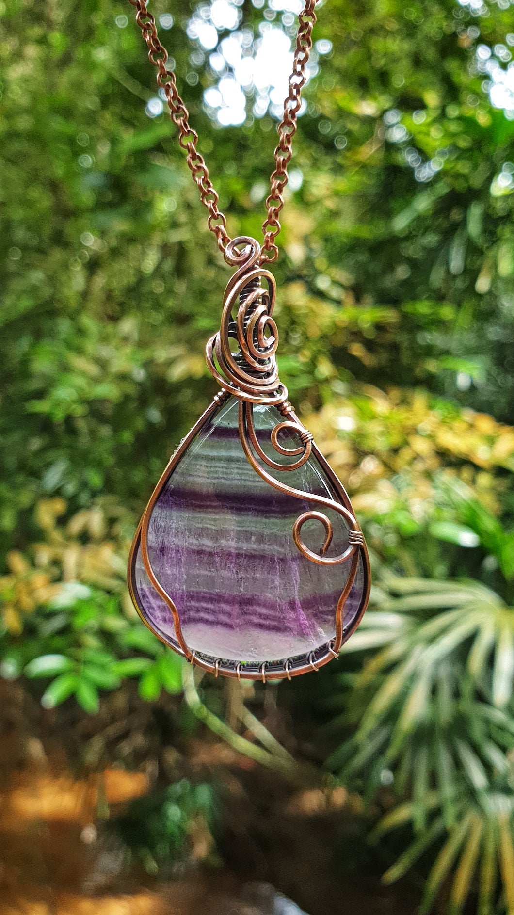 Lovely Multicolored Fluorite Cabochon Wire Wrapped Pendant