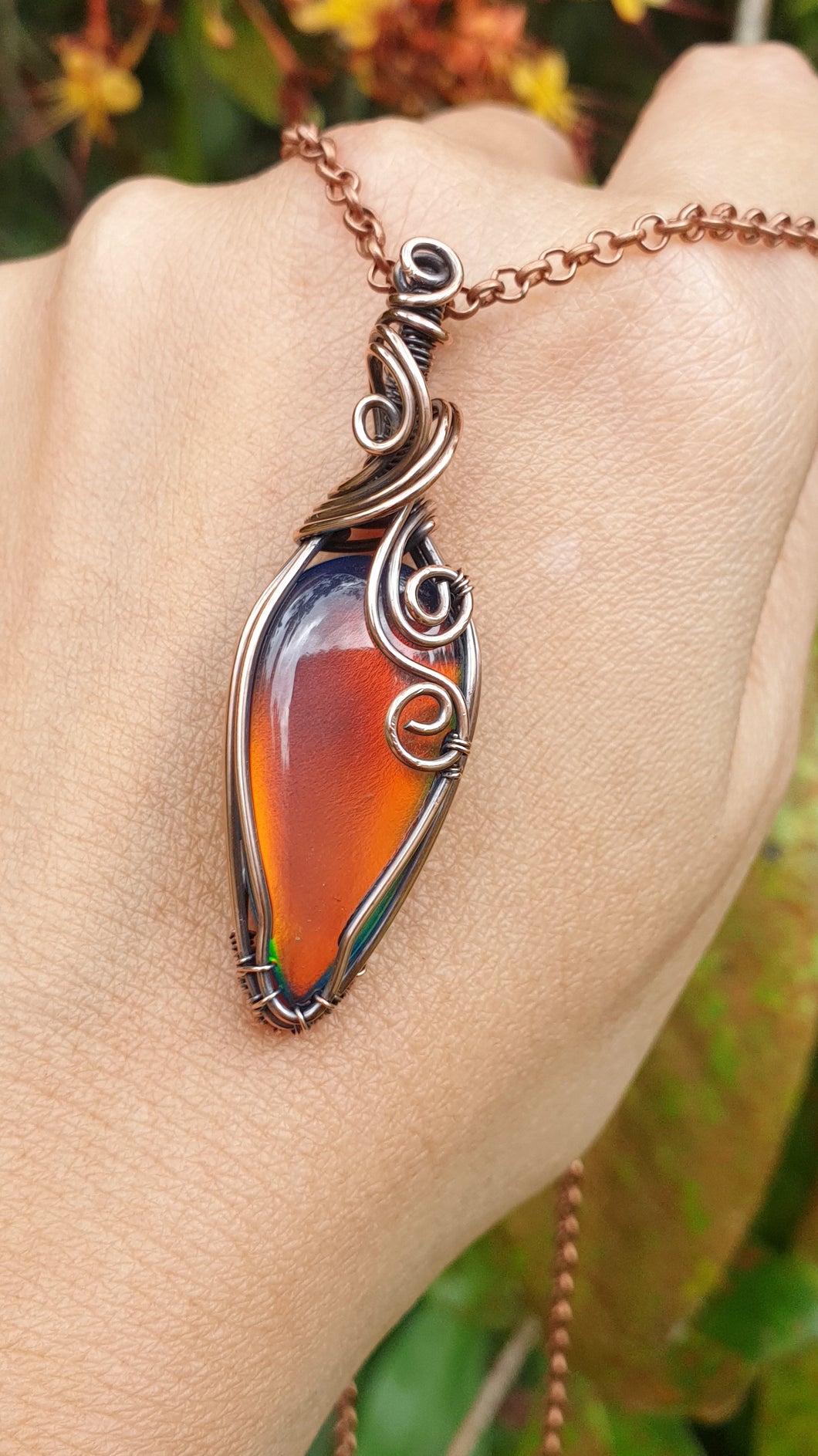 Stunning Aurora Opal Pendant Wirewrapped in Pure Copper Wire Jewellery