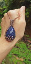 Load and play video in Gallery viewer, Pear-Shaped/Rose Cut Blue Sodalite Gemstone Wire Wrapped in Pure Copper Pendant/Necklace
