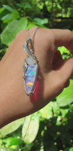 Load and play video in Gallery viewer, Aurora Opal Pendant Accented with a Flashy Moonstone Wirewrapped in Sterling Silver Jewellery

