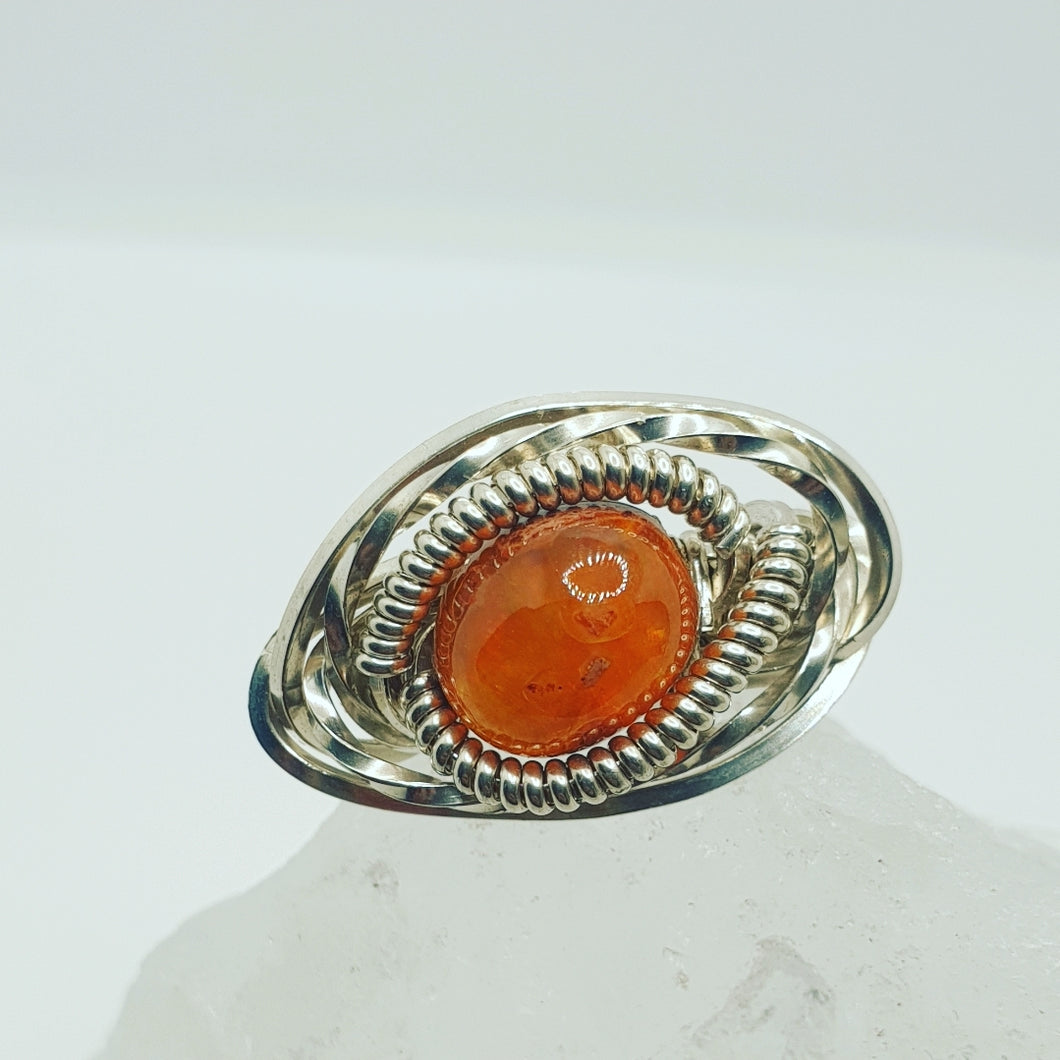 Orange Mexican Fire Opal set in Sterling Silver Wire Wrap Ring