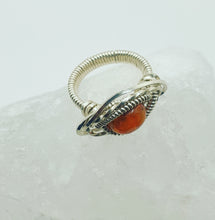 Load image into Gallery viewer, Orange Mexican Fire Opal set in Sterling Silver Wire Wrap Ring
