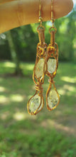 Load and play video in Gallery viewer, Herkimer Quartz Diamond Double Crystal Dangle Hook Wire Wrapped Earrings
